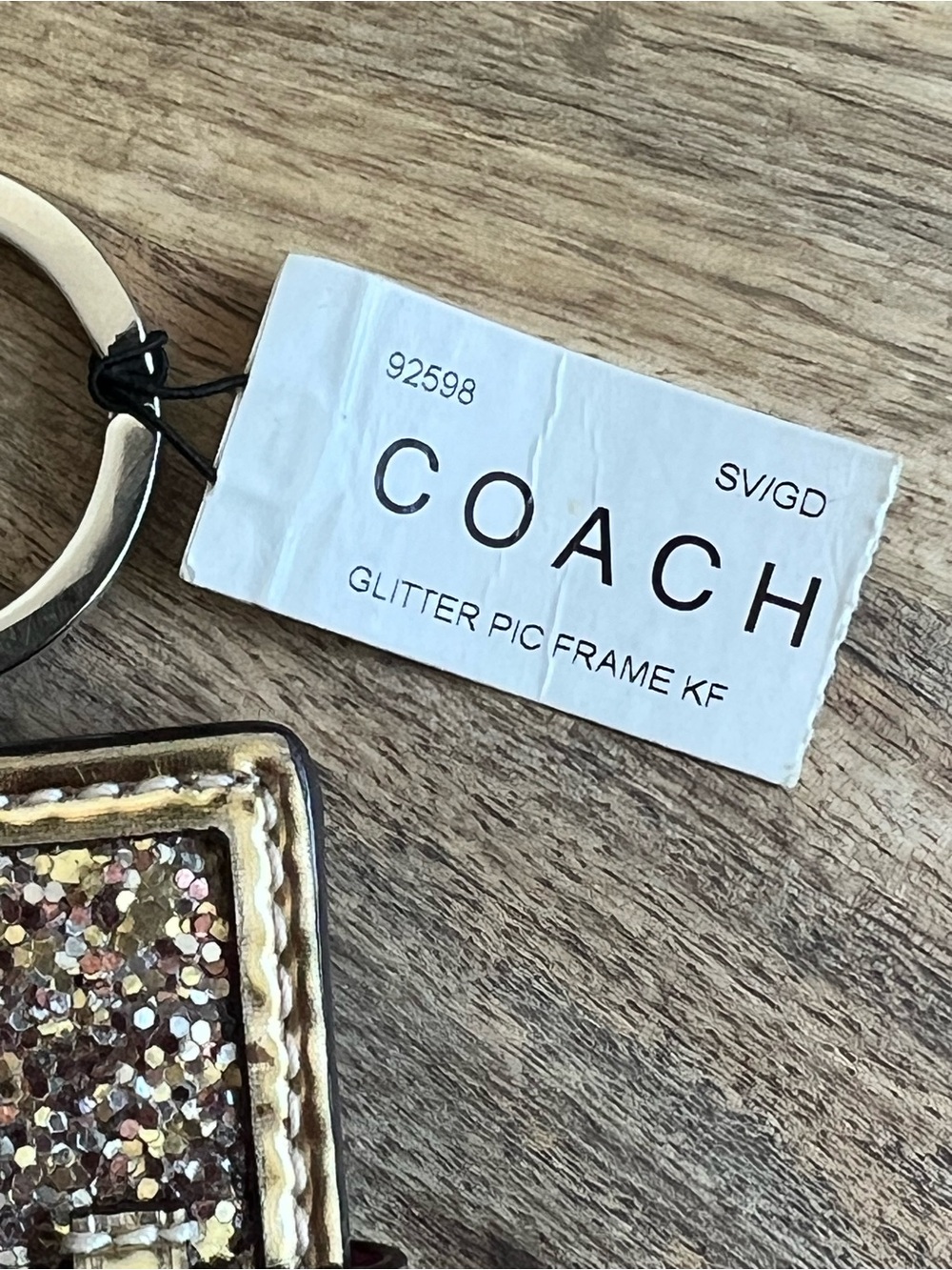 Vintage Coach Gold Glitter Mini Frame Keychain with Pink Heart Charm Y2K - Picture 11 of 12
